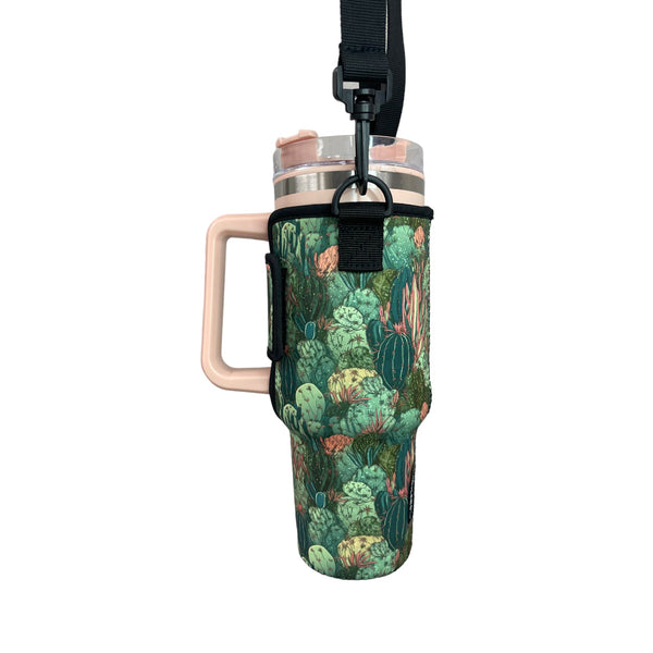 Coral Cactus 40oz Tumbler With Handle Sleeve