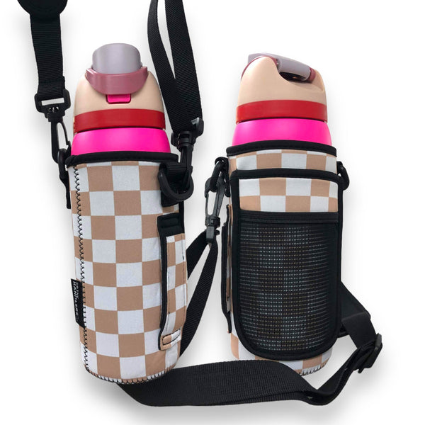 Tan Checkerboard 30-40oz Tumbler Handler™  With Carrying Strap