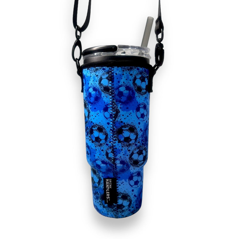 Blue Soccer 40oz Tumbler With Handle Sleeve - Drink Handlers