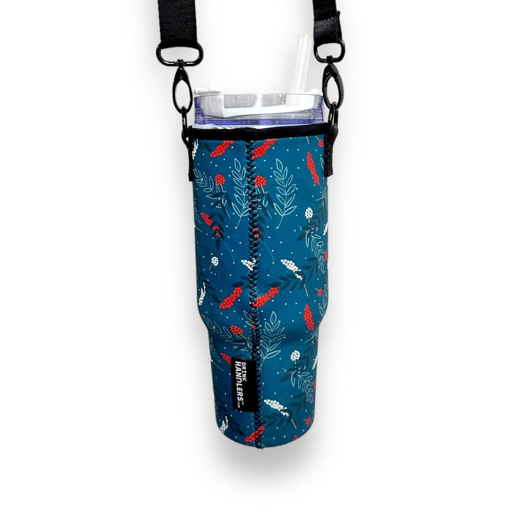 Christmas Holly 40oz Tumbler With Handle Sleeve - Drink Handlers