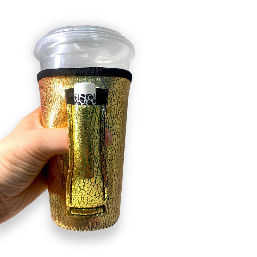 Glimmering Gold 16oz PINT Glass / Medium Fountain Drinks and Hot Coffee Handlers™ - Drink Handlers