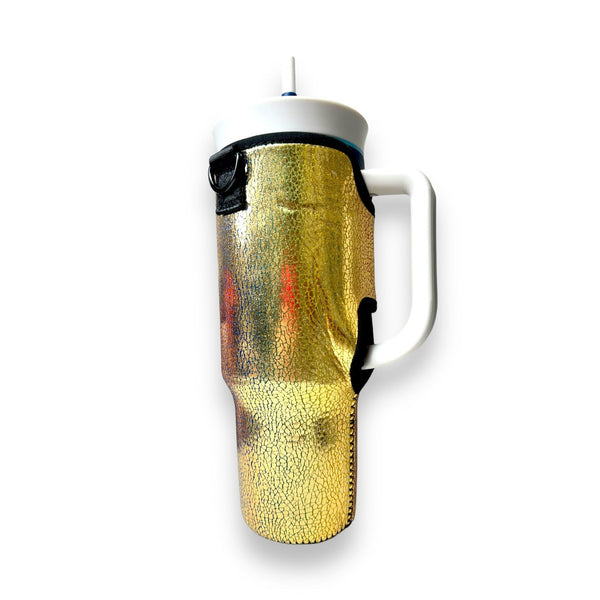 Glimmering Gold 40oz Tumbler With Handle Sleeve - Drink Handlers