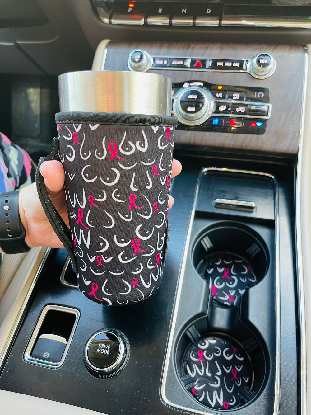 Pink Ribbon Neoprene Car Coasters