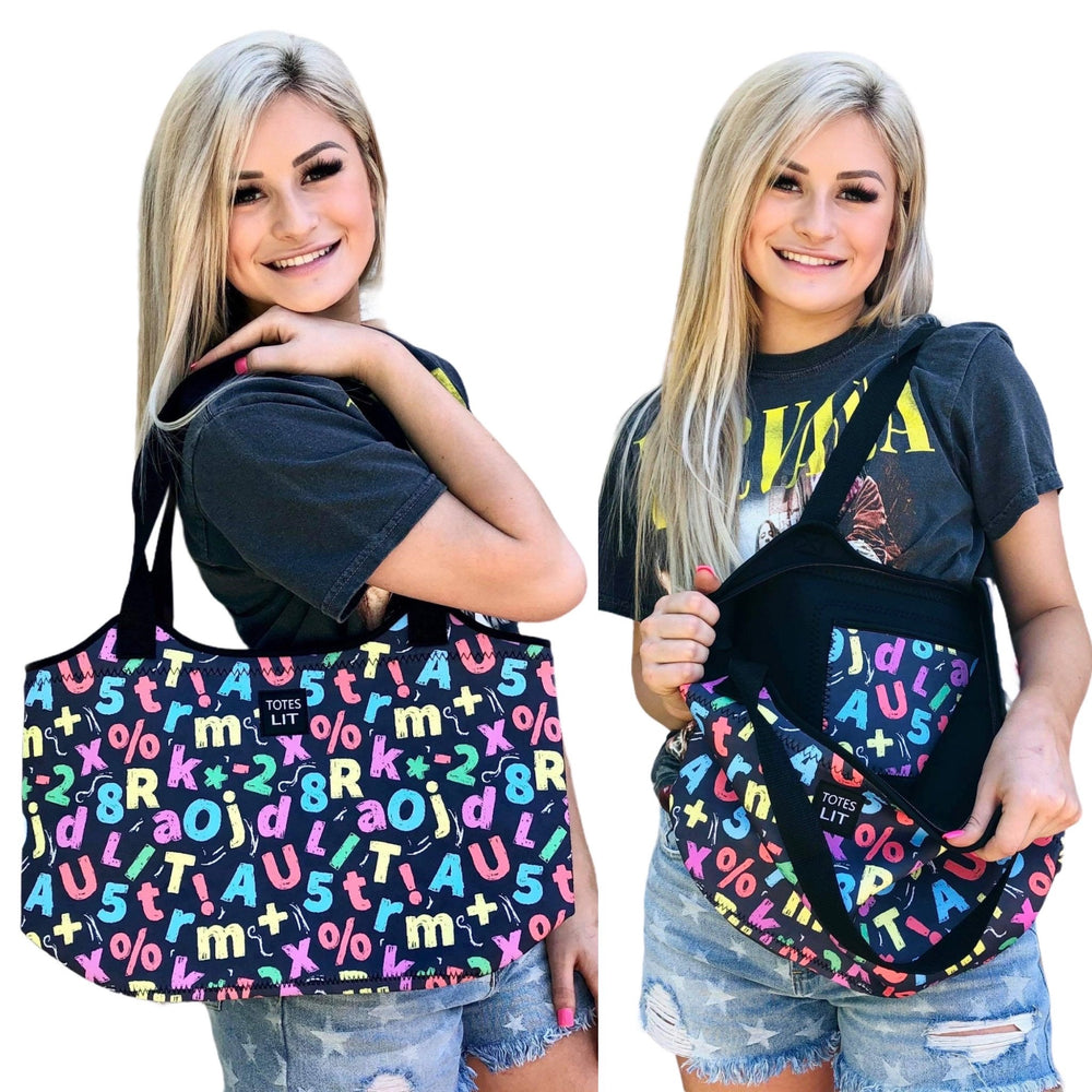 Chalkboard Letters Pocket Neoprene Tote