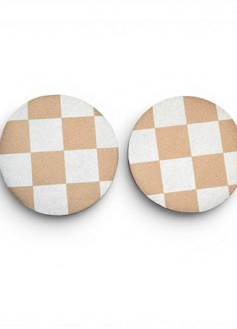 Tan Checkerboard Neoprene Car Coasters