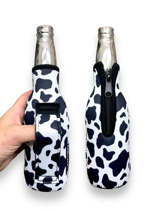 Black and White Cow Print 12oz Bottleneck Handler™ - Drink Handlers