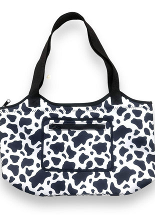 Black and White Cow Print Neoprene Tote - Drink Handlers