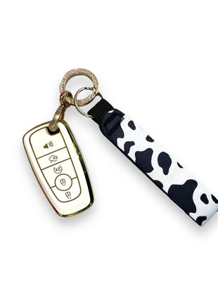 Black and White Cow Print Wristlet Keychain - Drink Handlers