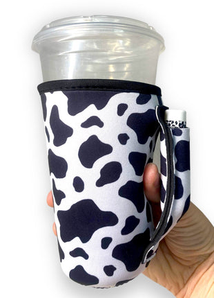 Black & White Cow 16oz PINT Glass / Medium Fountain Drinks and Hot Coffee Handlers™ - Drink Handlers