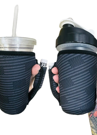 Blacked Out USA Flag 16oz PINT Glass / Medium Fountain Drinks and Tumbler Handlers™ - Drink Handlers