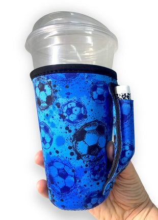 Blue Soccer 16oz PINT Glass / Medium Fountain Drinks and Hot Coffee Handlers™ - Drink Handlers
