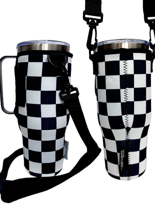 Checkerboard 40oz Tumbler With Handle Sleeve - Drink Handlers
