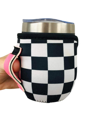 Checkerboard W/ Neon Pink 12oz Wine Tumbler Handler - Drink Handlers