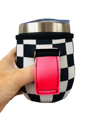 Checkerboard W/ Neon Pink 12oz Wine Tumbler Handler - Drink Handlers