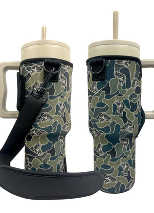 Fish Camo 40oz Tumbler With Handle Sleeve - Drink Handlers