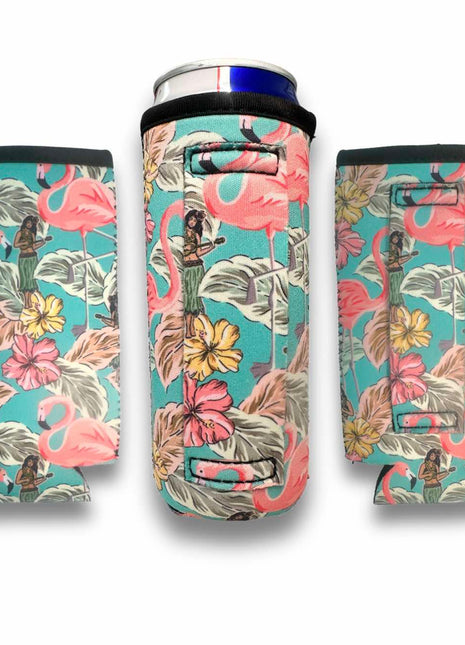 3-Pack No-Pocket 12oz Slim Can Handler™ Hawaiian Flamingo