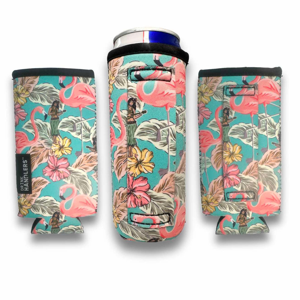 3-Pack No-Pocket 12oz Slim Can Handler™ Hawaiian Flamingo
