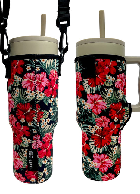 Hibiscus 40oz Tumbler With Handle Sleeve