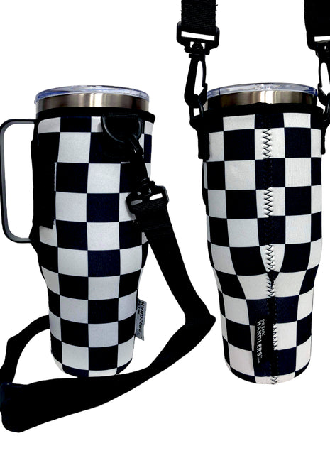 Checkerboard 40oz Tumbler With Handle Sleeve