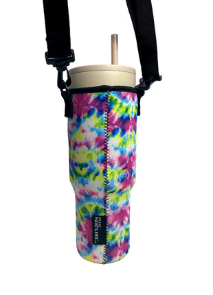 Purple Tie Dye 40oz Tumbler With Handle Sleeve
