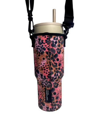 Blushing Leopard 40oz Tumbler With Handle Sleeve  BACKORDERED with 2-3 turnaround time from time ordered.