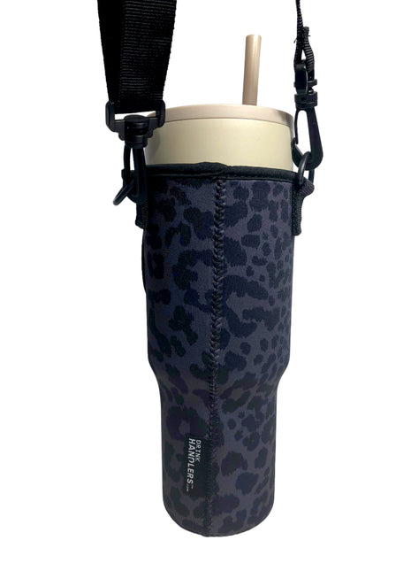 Black Leopard 40oz Tumbler With Handle Sleeve
