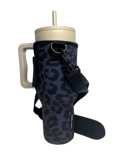 Black Leopard 40oz Tumbler With Handle Sleeve