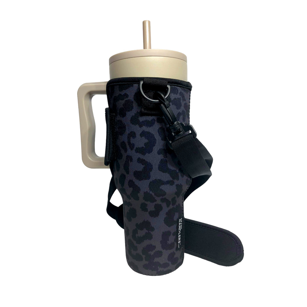 Black Leopard 40oz Tumbler With Handle Sleeve