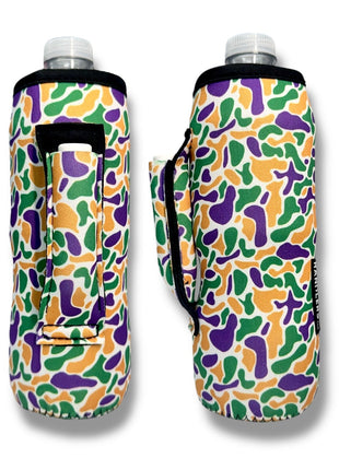 Mardi Gras Camo 16 - 24oz Soda & Water Bottle / Tallboy Can Handler™ - Drink Handlers