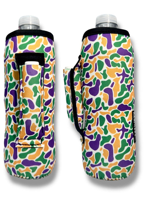 Mardi Gras Camo 16 - 24oz Soda & Water Bottle / Tallboy Can Handler™ - Drink Handlers