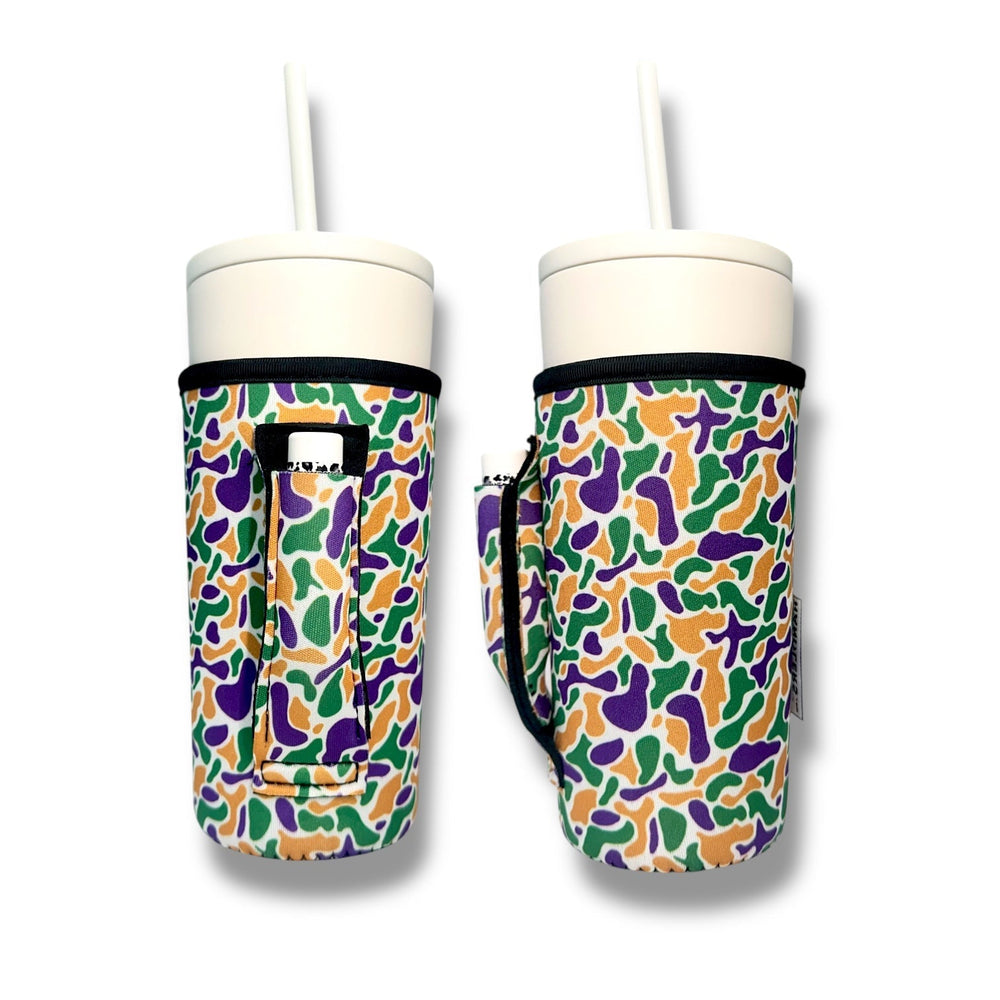 Mardi Gras Camo 20oz Large Coffee / Tea / Tumbler Handler™ - Drink Handlers