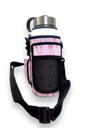 Nurse Leopard 30-40oz Tumbler Handler™ With Carrying Strap - Drink Handlers