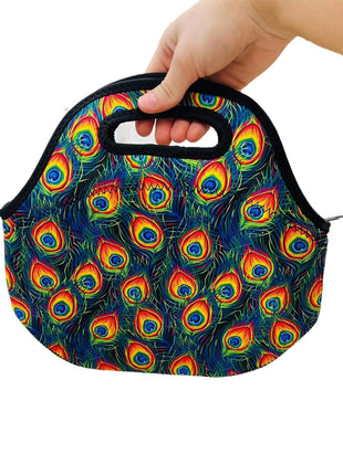 Peacock Feathers Lunch Bag Tote - Drink Handlers