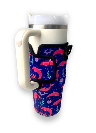 Pink Dolphins 25-35oz Tumbler With Handle Sleeve - Drink Handlers