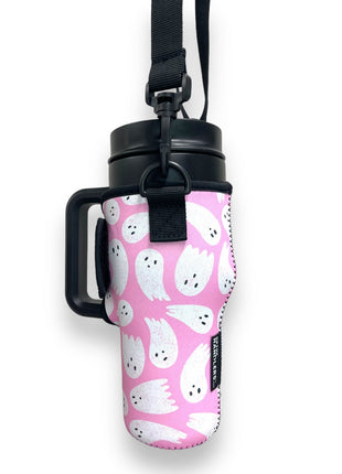 Pink Ghost 25-35oz Tumbler With Handle Sleeve - Drink Handlers