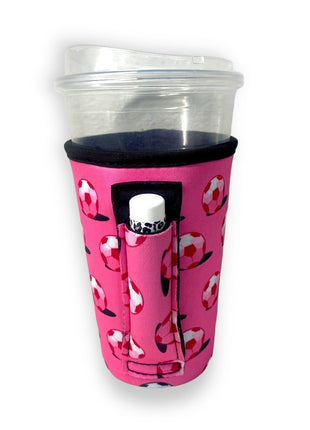 Pink Soccer 16oz PINT Glass / Medium Fountain Drinks and Hot Coffee Handlers™ - Drink Handlers