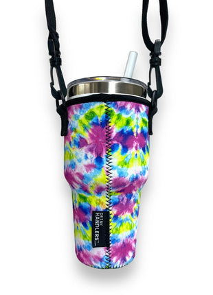 Purple Tie Dye 25-35oz Tumbler With Handle Sleeve - Drink Handlers