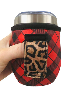 Red Plaid W/ Leopard 12oz Wine Tumbler Handler - Drink Handlers