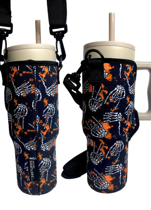 Skeleton Hands 40oz Tumbler With Handle Sleeve - Drink Handlers