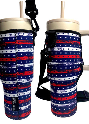 Stars and Stripes 40oz Tumbler With Handle Sleeve - Drink Handlers