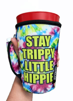 Stay Trippy Little Hippie 16oz PINT Glass / Medium Fountain Drinks and Tumbler Handlers™ - Drink Handlers