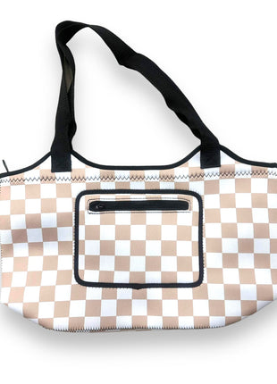 Tan Checkerboard Neoprene Tote - Drink Handlers