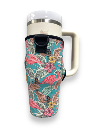 Hawaiian Flamingo 25-35oz Tumbler With Handle Sleeve