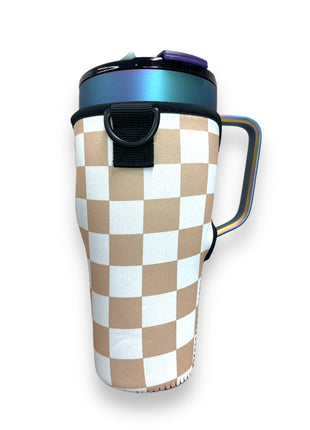 Tan Checkerboard 25-35oz Tumbler With Handle Sleeve