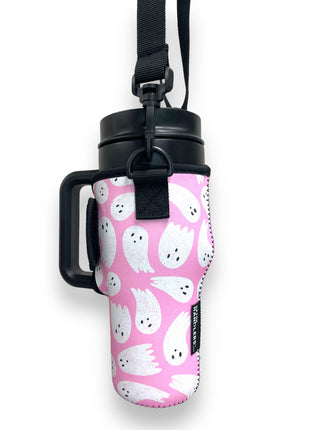 Pink Ghost 25-35oz Tumbler With Handle Sleeve