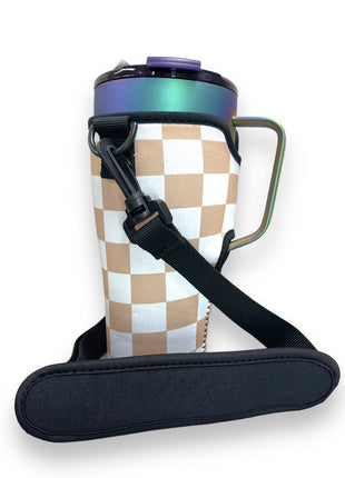 Tan Checkerboard 25-35oz Tumbler With Handle Sleeve
