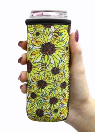 Sunflowers & Bees 🐝 12oz Slim Can Cooler