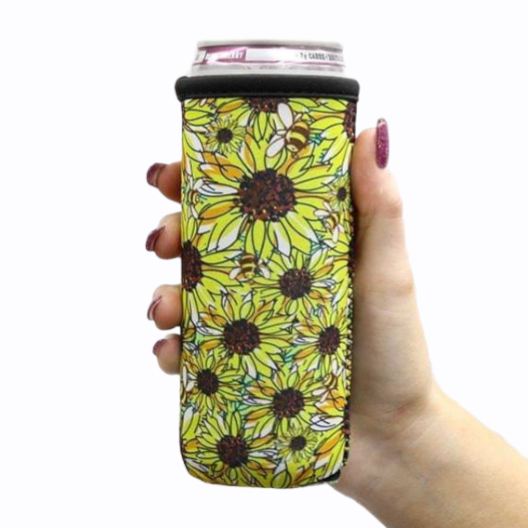 Sunflowers & Bees 🐝 12oz Slim Can Cooler