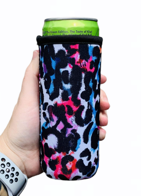 Watercolor Leopard 12oz Slim Can Cooler