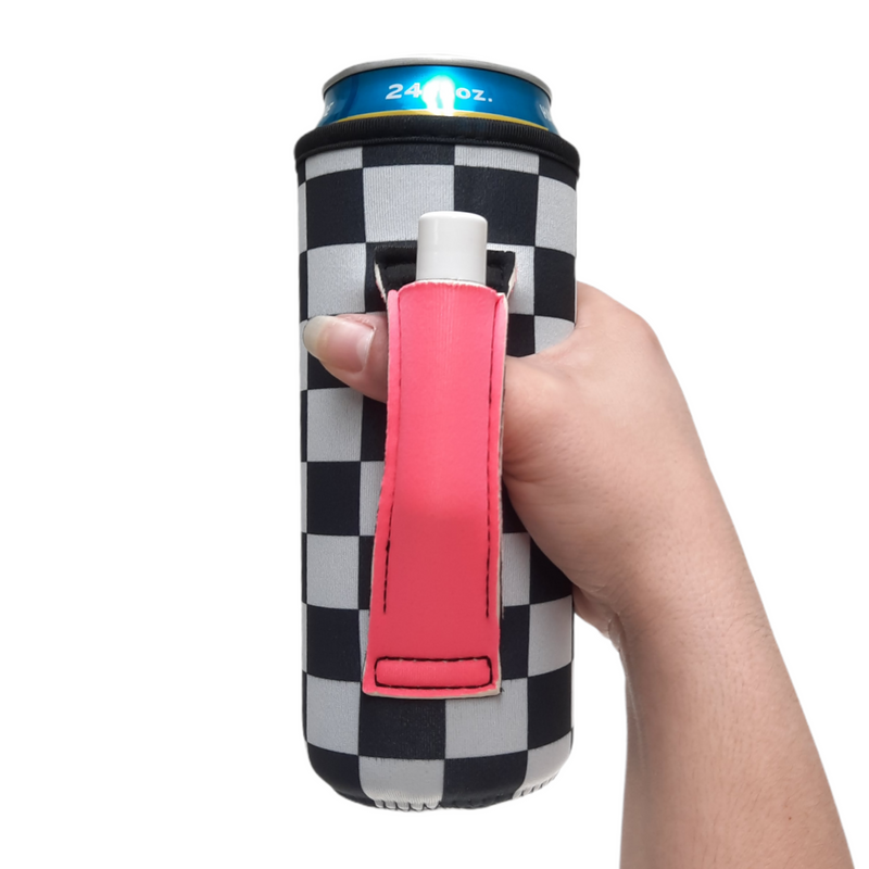 Checkerboard w/ Neon Pink 16-24oz Soda & Water Bottle / Tallboy Can Handler™